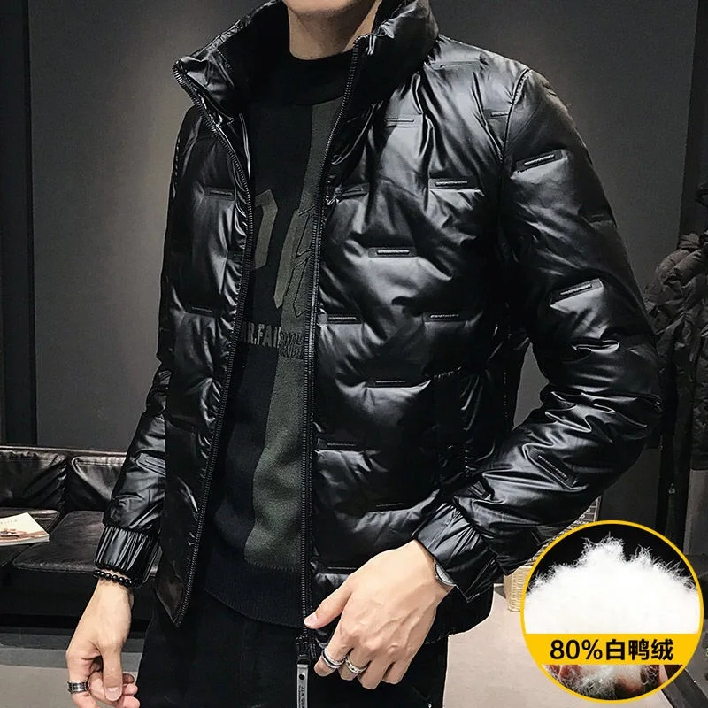 Winter Men's Down Jacket 80% White Duck Down Parka Thick Warm Stand Collar Outwear Black Glossy Men's Down Coat  High Quality