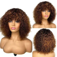 jerry curly short bob human hair wigs for black women remy wig with bangs honey blonde ombre color pixie cut non lace front wig