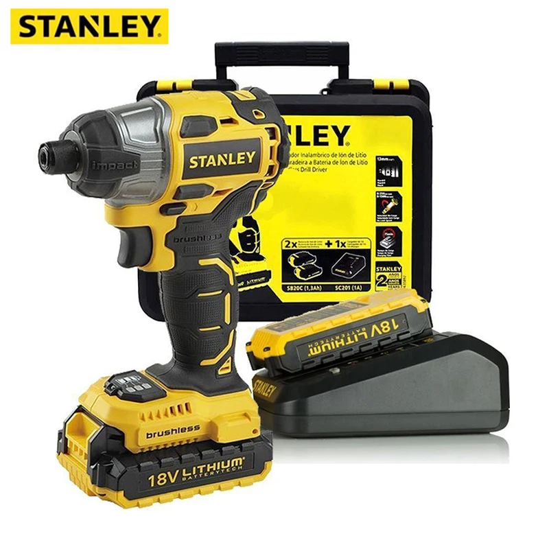 

STANLEY Impact Wrench Electric Driver 18V Brushless Wrench Socket 2000mAh Li-ion Battery Hand Drill Installation Power Tools