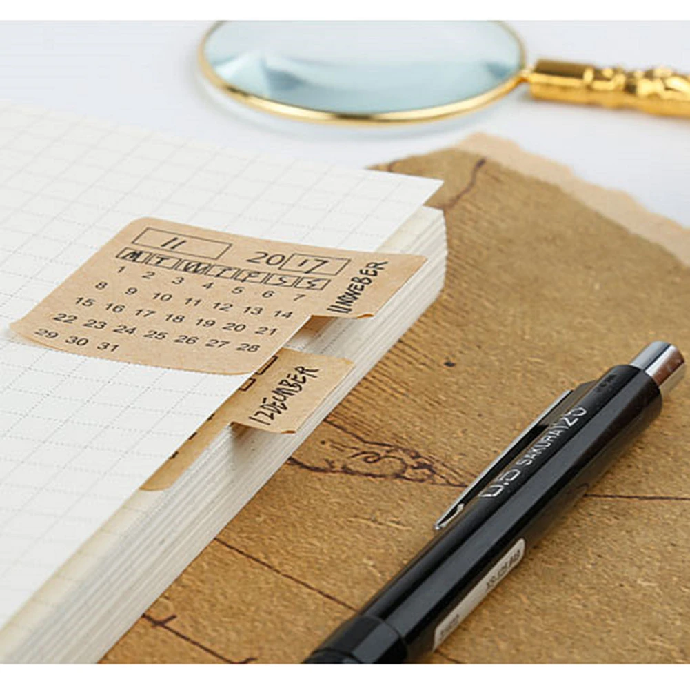 

20 Sheets Kraft Paper Handwritten Calendar Notebook Index Label Sticker Calendar Sticker Organizer Label Sticker Calendar
