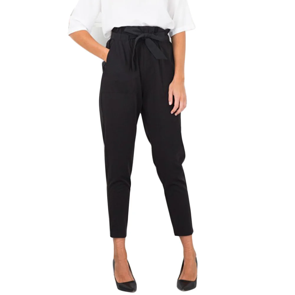 

New Brand High Elastic Waist Harem Pants Women Spring Summer Fashion Ninth Pants Female Office Lady Black Trousers Belt