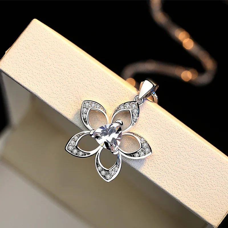 

Fashion Flower Pendant Necklaces For Woman 925 Sterling Silver Cubic Zirconia Necklace Crystal With Chain Female Party Jewelry