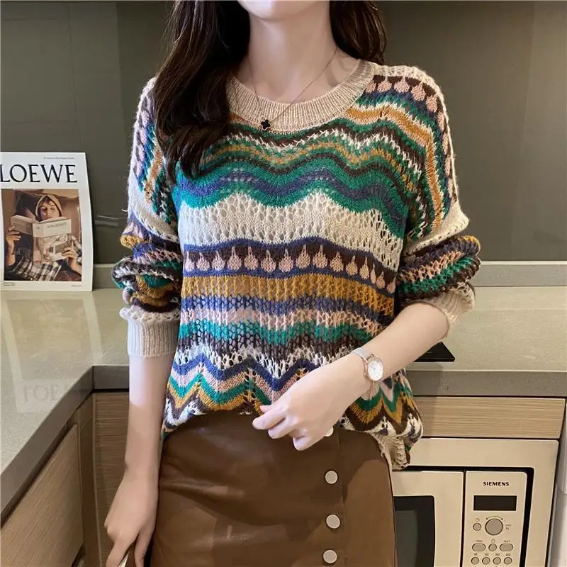 

2021 new women's spring hollow out sweater women's thin sweater
