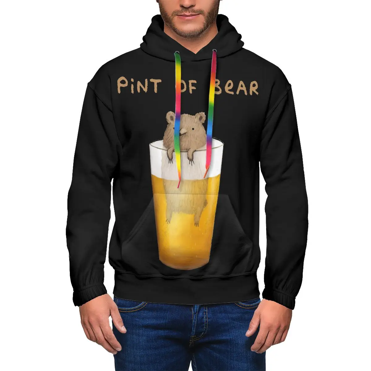 

Толстовка Pint Of Bear мужская с капюшоном, полиэстеровый свитшот, модный уличный длинный пуловер с капюшоном, большие размеры, на осень