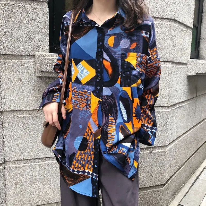 

Women Shirt 2022 Autumn Fashion Blouses Lapel Casual Solid Long Sleeve Buttons Asymmetric Tunic Top Blusas Oversize
