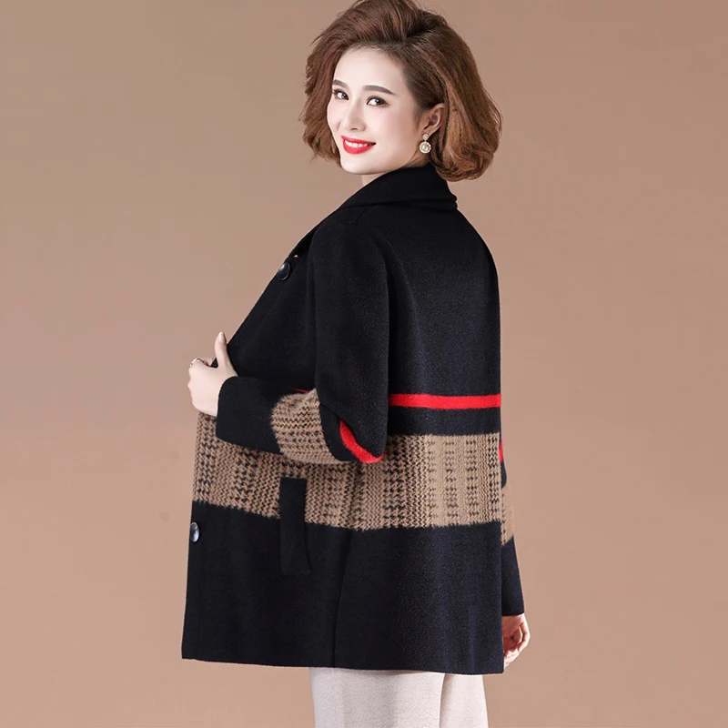 

New Double-sided cashmere coat Middle-aged women Woolen coat Autumn Winter Long Jacket Coat Female Plus size Casual Overcoat 6XL