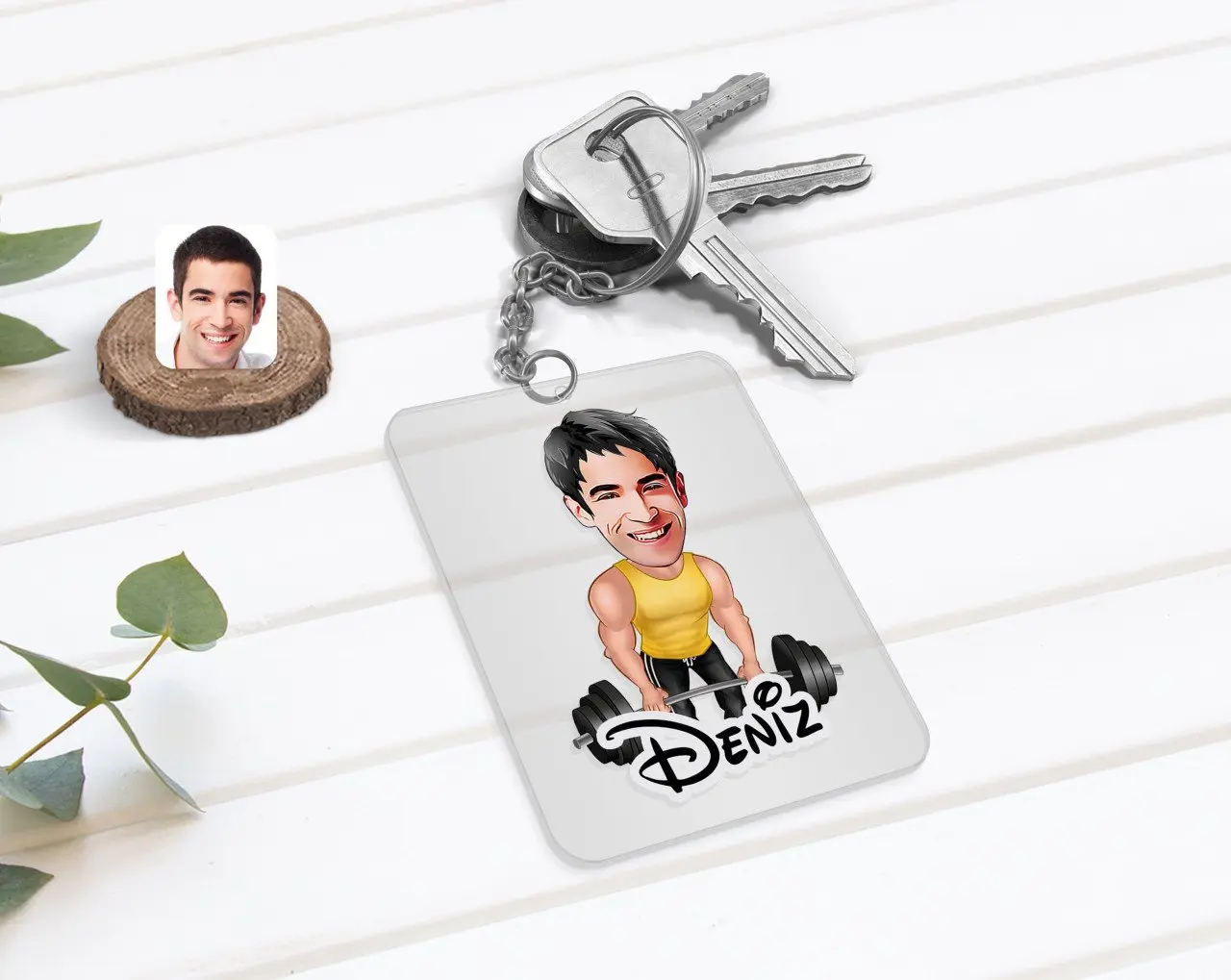 

Personalized Male Weightlifter Caricature Of Transparent Plexiglass keychain