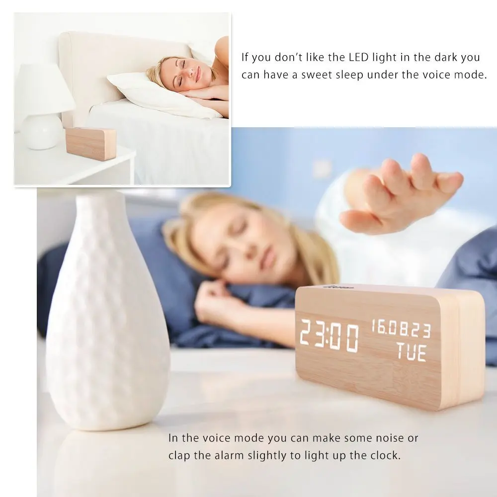 Электронные настольные часы Голосовое управление СВЕТОДИОДНЫЙ деревянный куб
