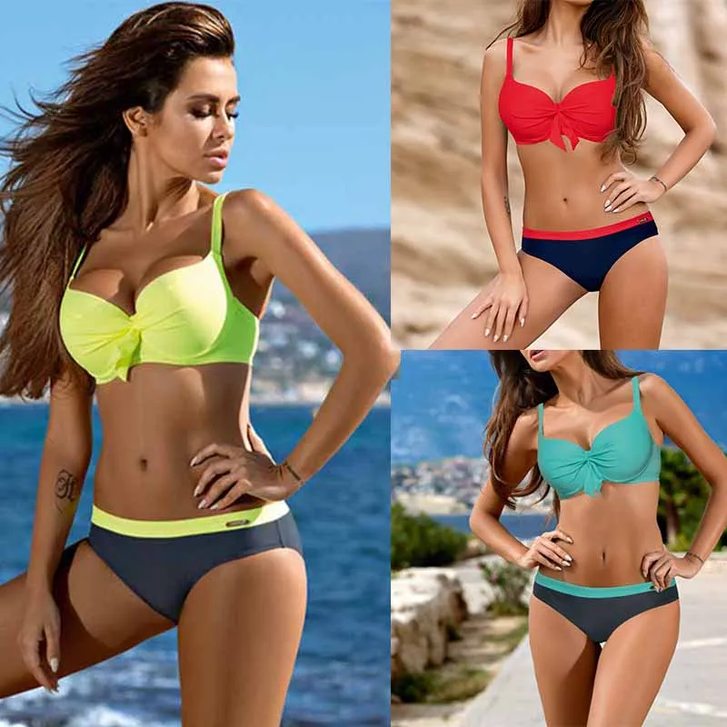 2019 сексуальный Одноцветный пуш ап бикини женский купальник бразильский комплект
