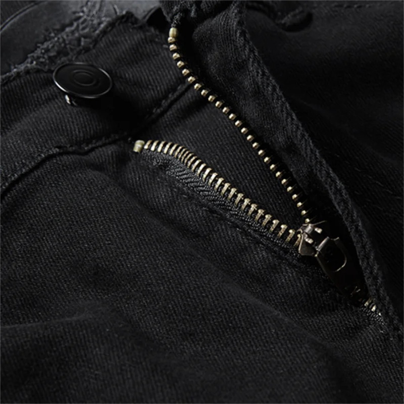 Ripped tight pants jeans stretch pants high street style slim personality solid color pencil pants man