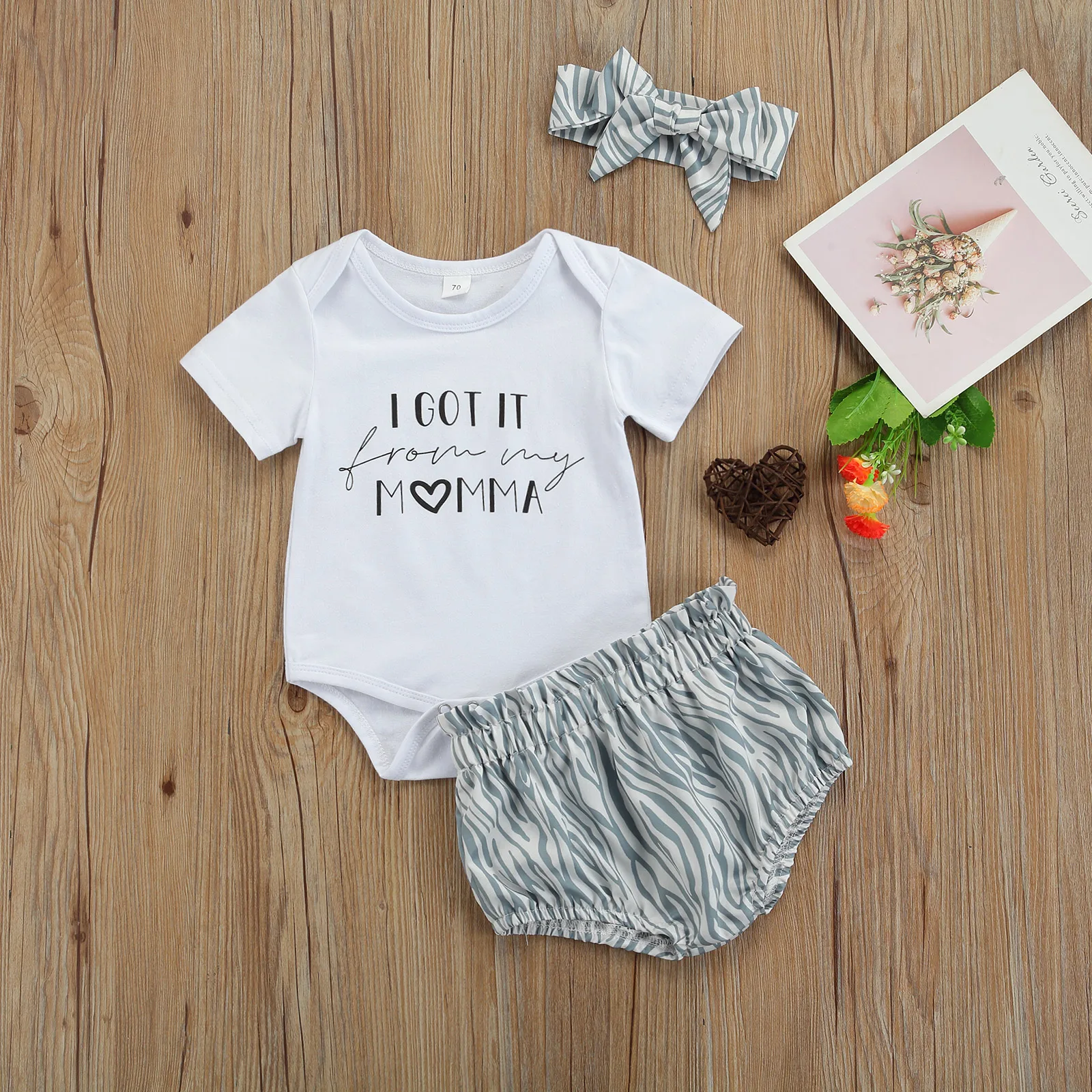 

Pudcoco 3Pcs Baby Girls Boys Outfit, Summer Short Sleeve Round Collar Letter Romper + Diagonal Stripe Shorts + Bow Headwear