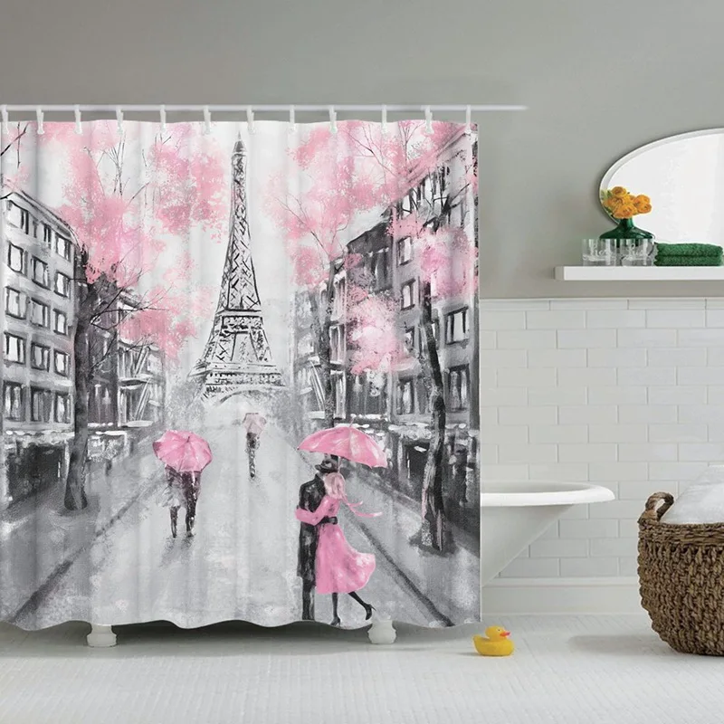 

Shower Curtains for Girl Fashion Lady Shower Curtain Pink High Heeled Design With Red Lipstick Perfume Print Bathroom
