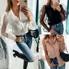 Новинка 2019, модная женская прозрачная сетчатая блузка в горошек, рубашка с пышным длинным рукавом, топы, рубашки