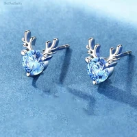 925 silver needle exquisite crystal elk earrings blue white zircon personalized antlers jewelry ladies jewelry christmas gifts