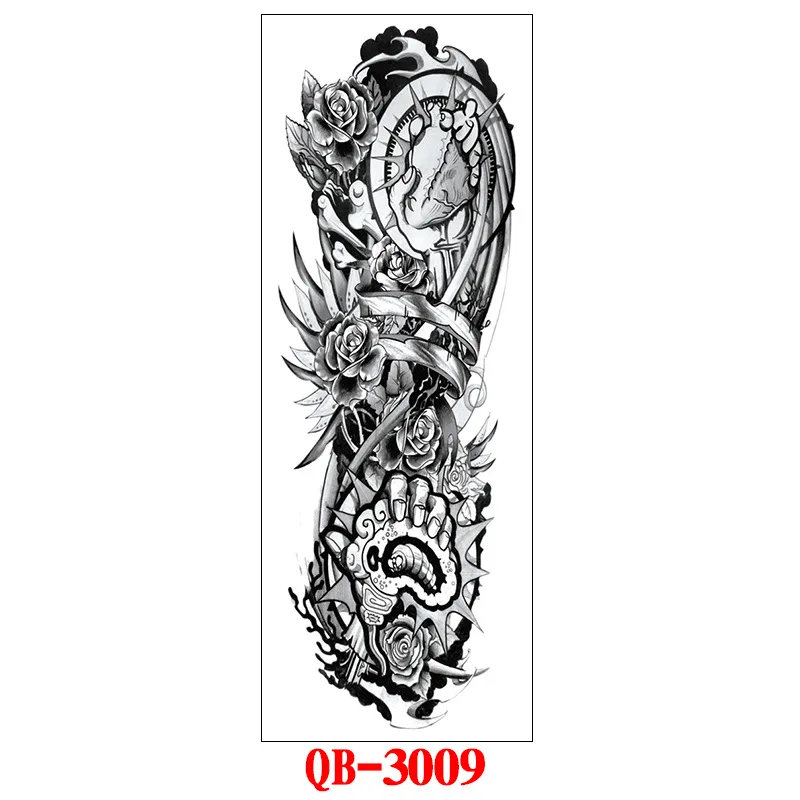 Full Arm Temporary Tattoo Stickers Large Black Skeletons Body Tattoo Waterproof Tattoo For Men Women Fake Tattoos 17*48cm