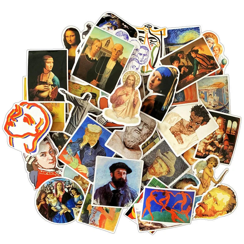 

World Famous Paintings Small Pattern Stickers Art Oil Painting Literary Retro Stickers Computer Laptop Luggage Decoration