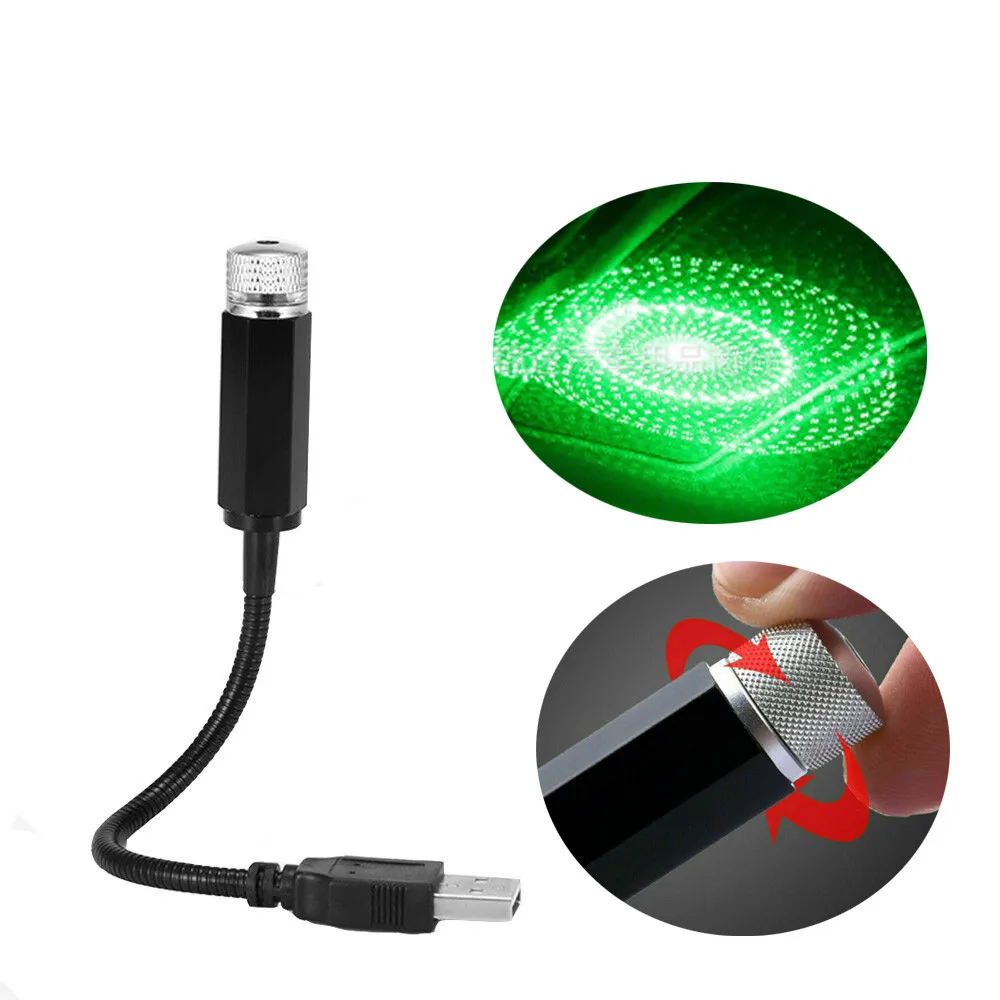 

360 Degree Car Interior Roof Star Light Atmosphere Decor Green Lamp Mini