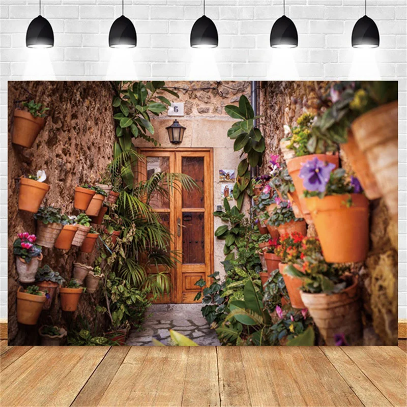 

Фон для студийной фотосъемки с изображением цветочных зеленых горшечных растений