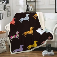 cartoon sherpa fleece blanket dachshund design colorful plush throw blankets for kids adult dog puppy thin soft quilt drop shipping