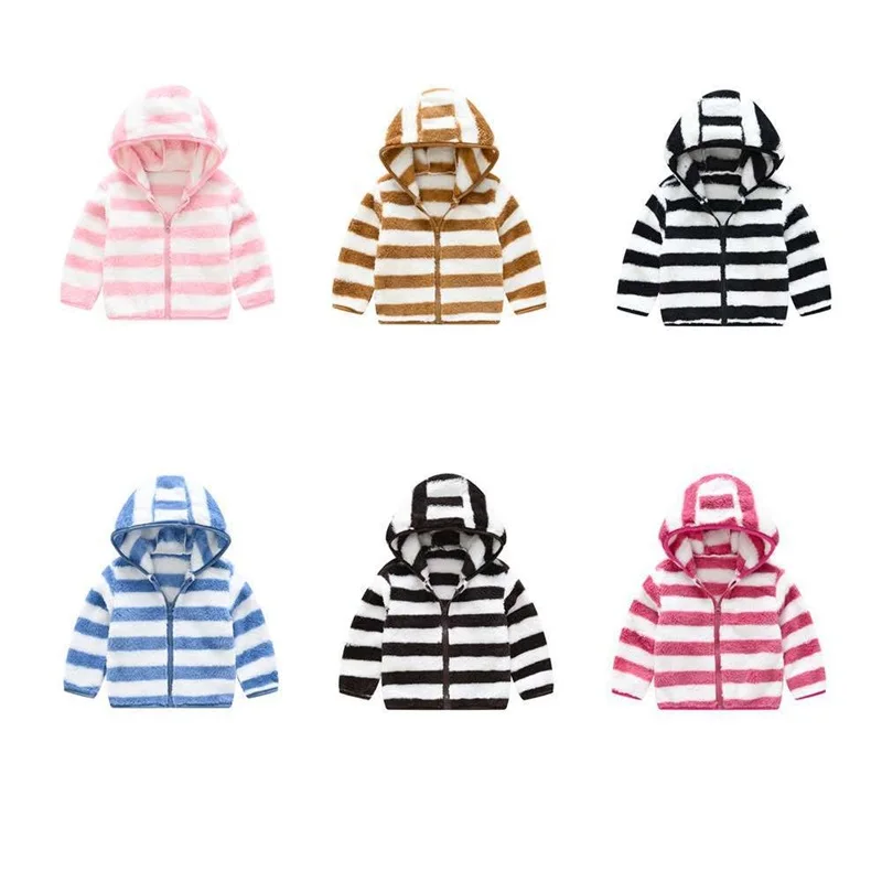 

Kids Boys Girls Winter Autumn Warm Striped Coat Hooded Children Toddler Top Clothes
