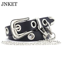 jnket new fashion womens punk pin buckle belt pu leather waist strap leisure waist belt jeans rock belt chain waistband