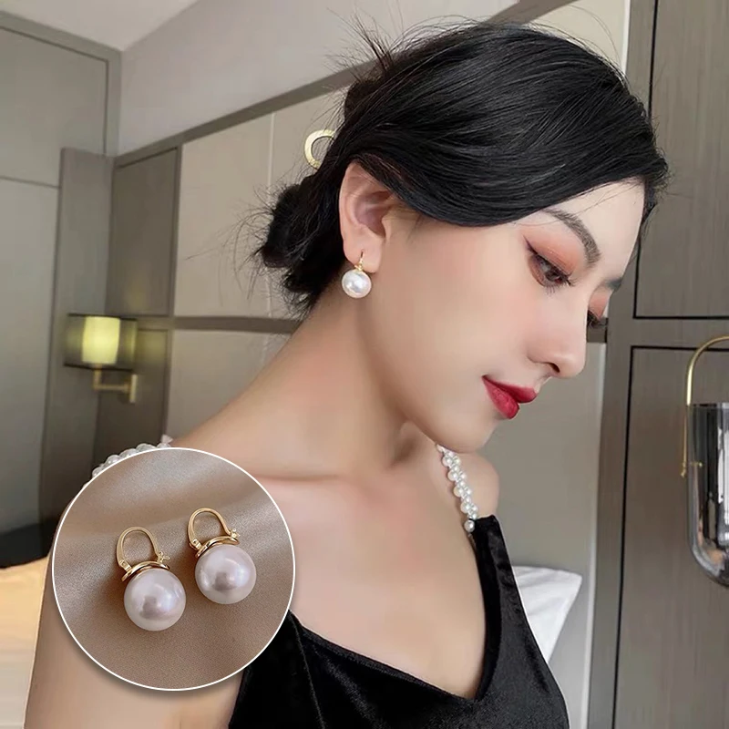 

Simulated Pearl Drop Earrings Celebrity Style Gold White Pink Pearl Pendant Korean Trend Jewelry Wedding Girls Sweet Accessories