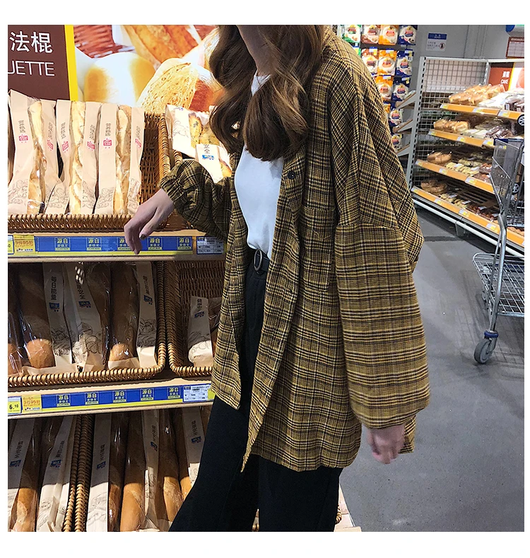 

CYJR 2020 New Woman Vent Vintage Plaid Shirt Single Breasted Turn Down Collar Cotton Long Sleeve Button Feminina Sales