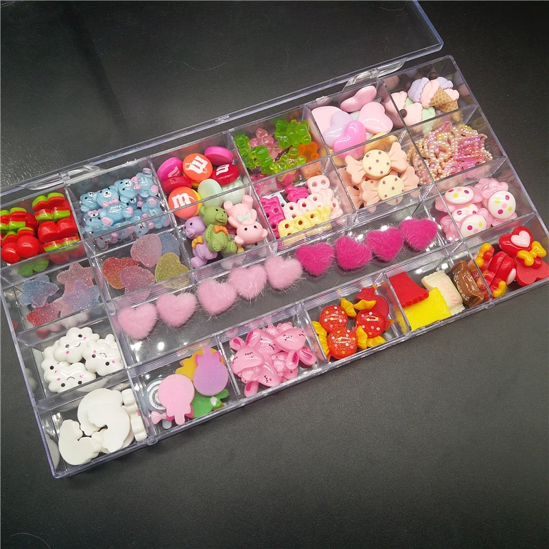 

XXL Cute Sweet Kawaii 3D Nail Charms Set Candy/Jelly Bear/Pom Pom/Cherry Mix Shape For DIY Nail Art Decoration Acrylic Box