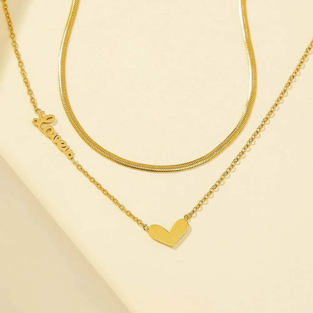 

Korean Love Double Necklace Ladies Ins Style Sweet Heart-shaped Clavicle Necklace Girls Temperament Titanium Steel Jewelry