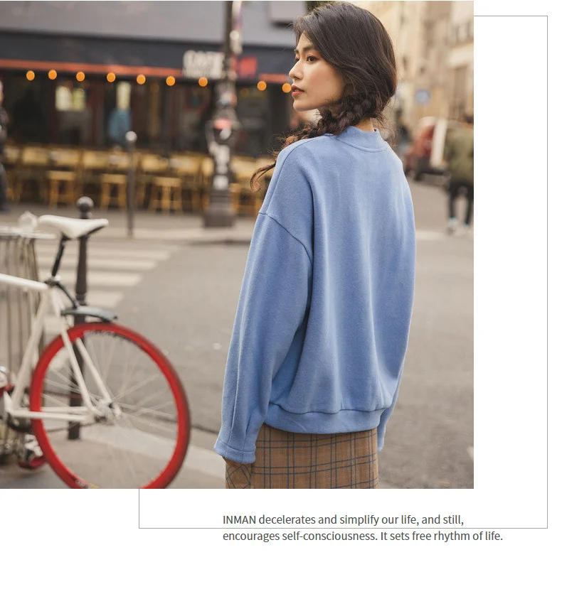 INMAN Autumn New Arrival Cotton Blending O-neck Fashion Cute Print Loose All Matched Women Sweatshirts