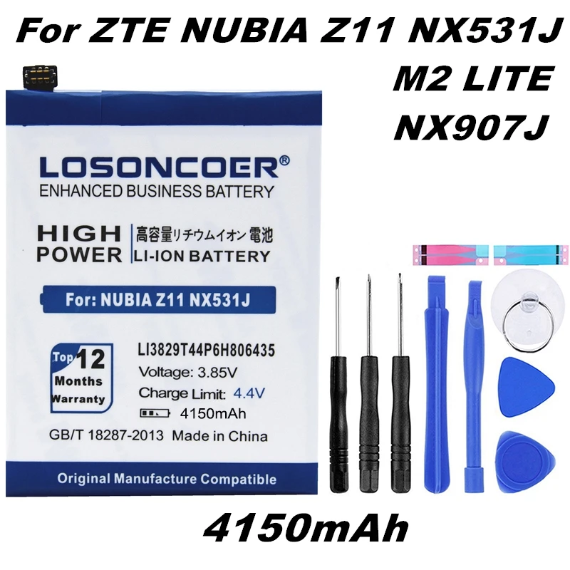 LOSONCOER 4150 мАч Li3829T44P6h806435 для zte Nubia Z11 NX531J M2 Lite M2 Youth Edition M2 Play NX907J хорошее качество аккумулятора для телефона