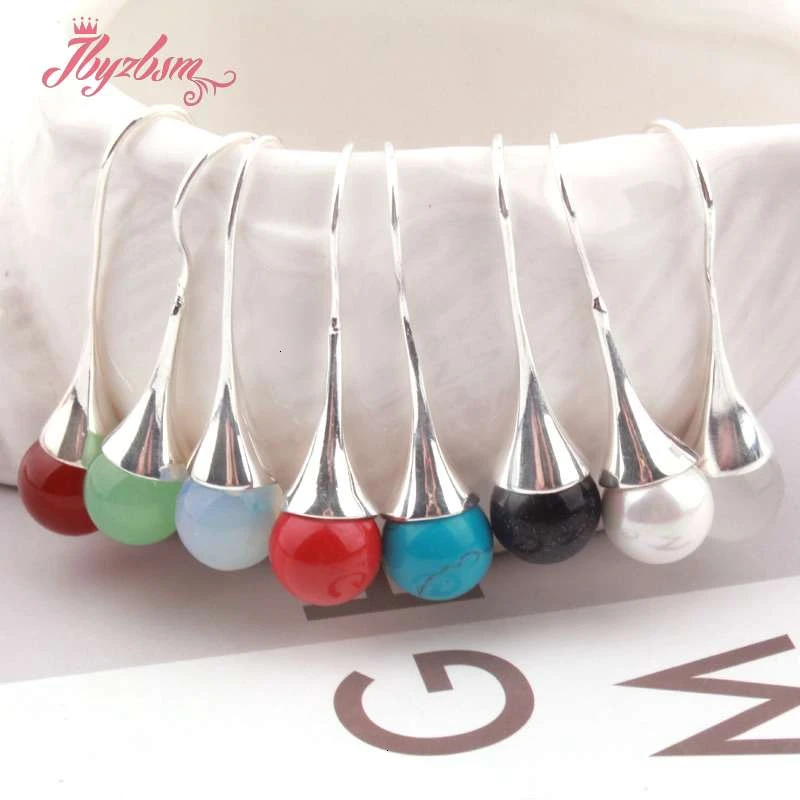 

10mm Round Opal Coral Agates Jades Stone Gorgeous Fashion Jewelry Hook Earrings for Women Bridal Engagement Jewelry Gift 1 Pair