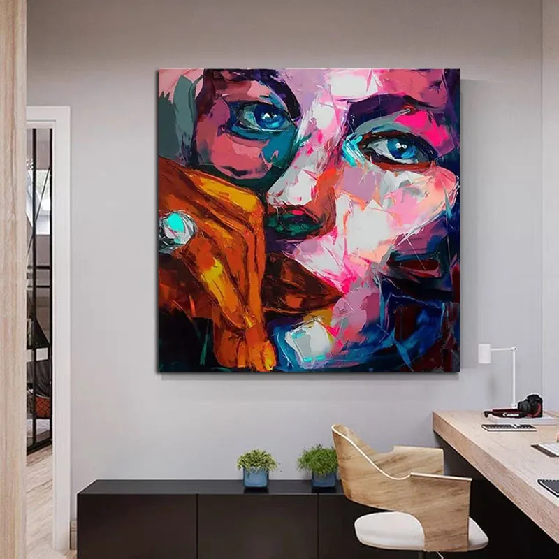 

Modern Hand painted Francoise Nielly knife portrait Face Oil painting figure canva wall Art picture For Living Room No Frame
