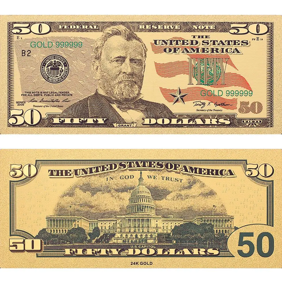 Памятная монета в долларах США 50 долларов Золотая старинная банкнота 24 К