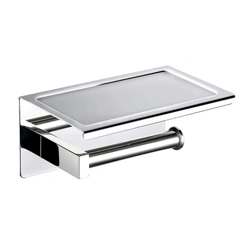 

Bathroom Stainless Steel Adhesive Toilet Paper Roll Holder with Shelf Wall Mount Tissue Boxes Kitchen Paper Towel Holder