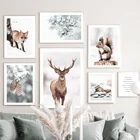 Украшение для стен на холсте, лиса, сосна, снежное поле, скандинавские постеры и принты, настенные картины для гостиной, зимний Декор