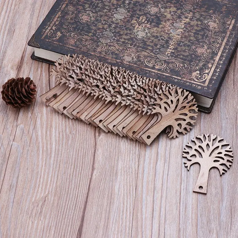 

25pcs Cut Wooden Tree Embellishment Wooden Shape Craft Wedding Decor 95AA