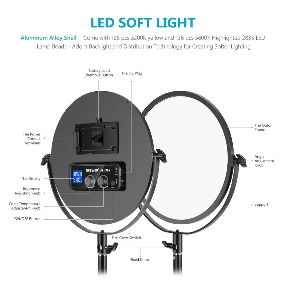 Neewer светодиодный Би Цвет Studio круглый светильник ing ультра тонкий студийная край