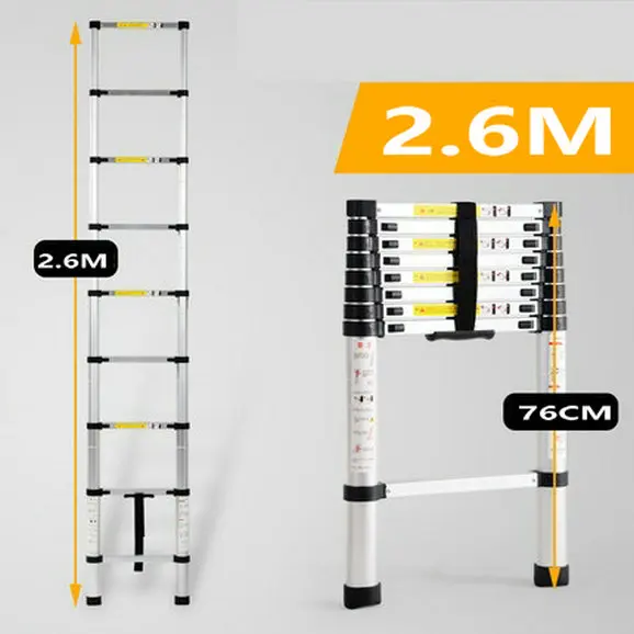 2.6M telescopic ladder single straight ladder family portable folding ladder project thickened aluminum alloy one-word ladder
