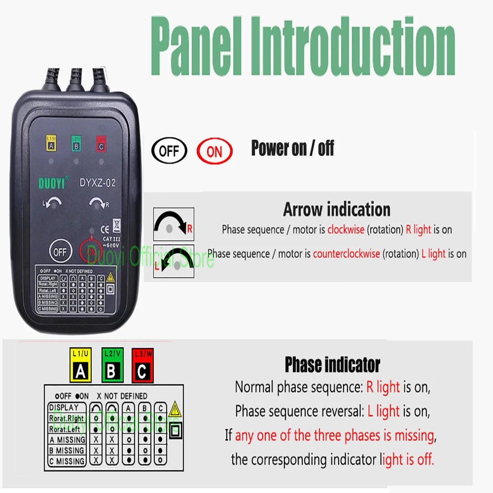 DUOYI DYXZ-02 Voltage Indicator Tester/ Non-Contact Phase Sequence Detector Meter LED Display 3 Tester | Инструменты