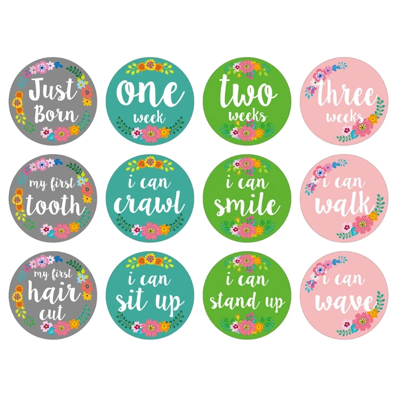 

12 Pcs Baby Monthly Milestone Stickers Baby First Year Month Age Growth Milestones Floral Stickers Unisex,1 To 12 Month