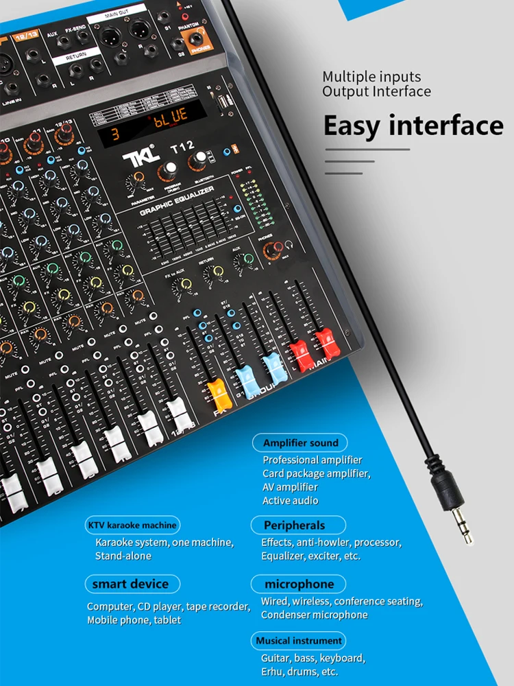 Профессиональный DJ микшер TKL 6 каналов bluetooth для караоке MP3 USB разъем 48 В фантомное