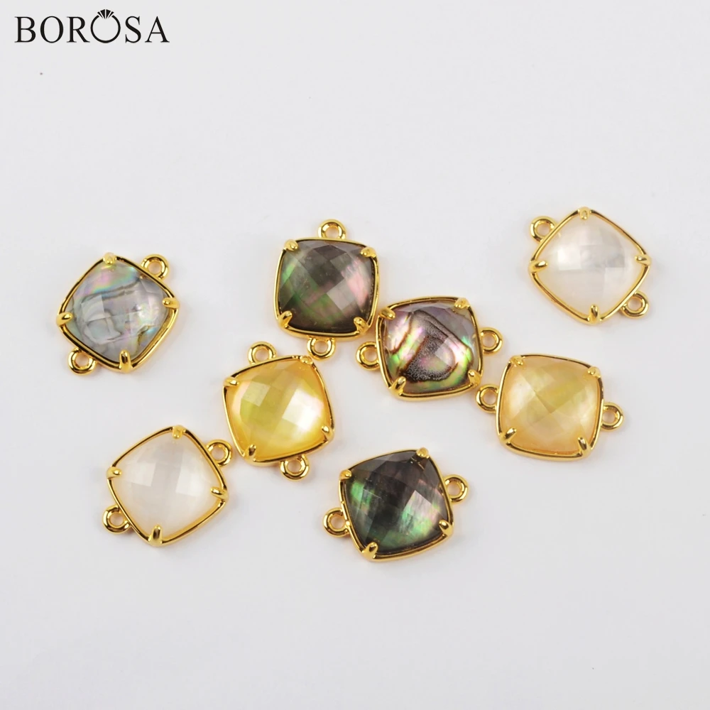 

BOROSA 10 шт. 2019 новый квадратный стеклянный оболочка граненый соединитель позолоченный Радужный натуральный оболочка ювелирные изделия для ожерелья WX1217