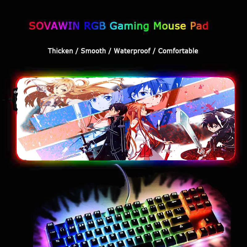 Коврик для мыши XGZ RGB с рисунком аниме меча онлайн-коврики светящиеся цветные