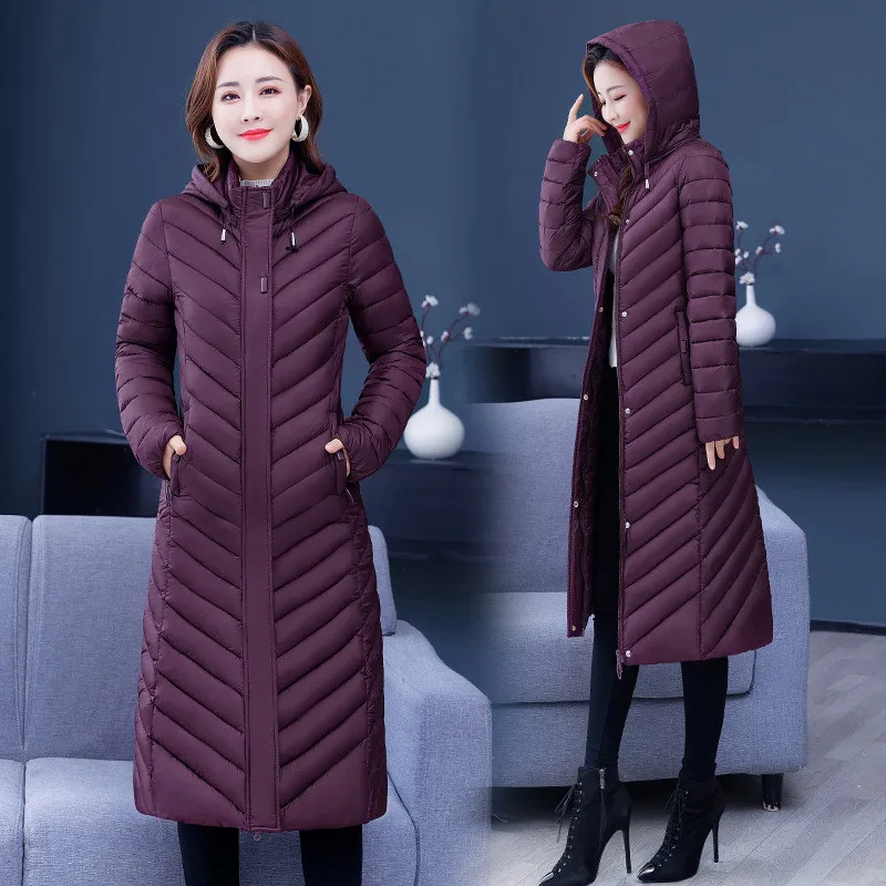

Mom's Long Winter Jacket Hooded Black Parka Women Snow Wear Warm Padded Coat Korean Fashion Slim Overcoat Casual Outwear 5XL