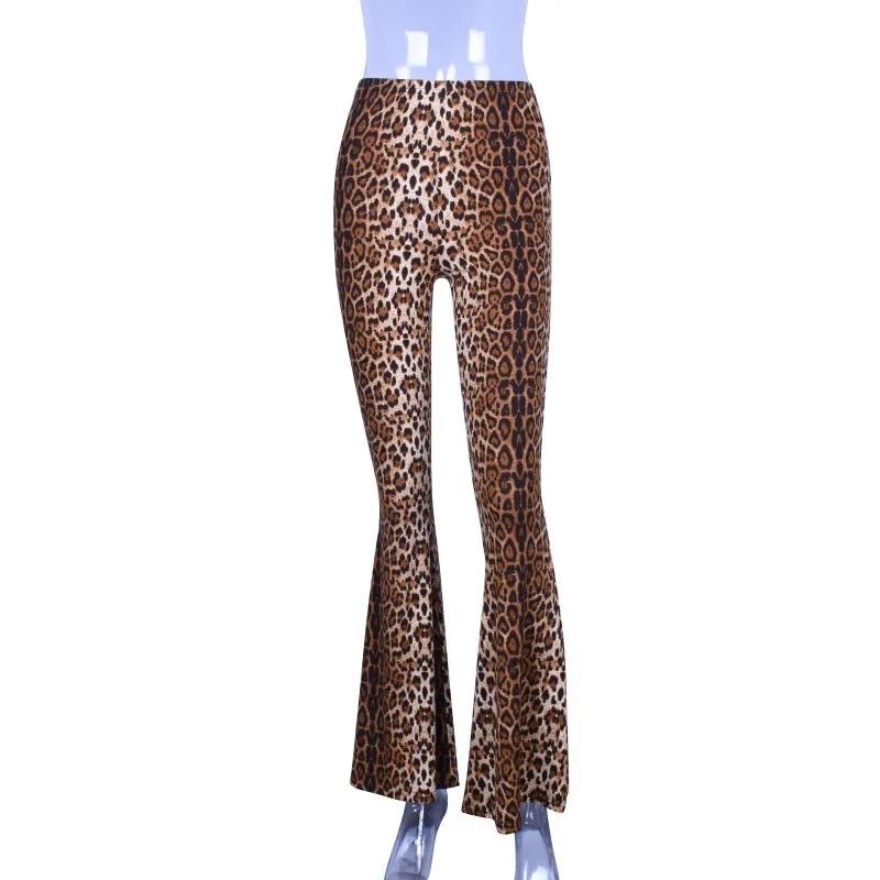 

Explosive products fall 2020 new elastic Korean version of fashion slim high waist leopard flared pants women women bottomspants
