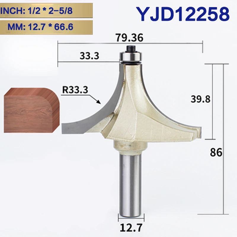YJD12258 Tideway круглая фреза для отделки кромки бит 1/" хвостовик для деревообрабатывающего инструмента 2 Флейта концевая фреза с подшипником Фрезерный резак Угловой - Длина режущей кромки: YJD12258