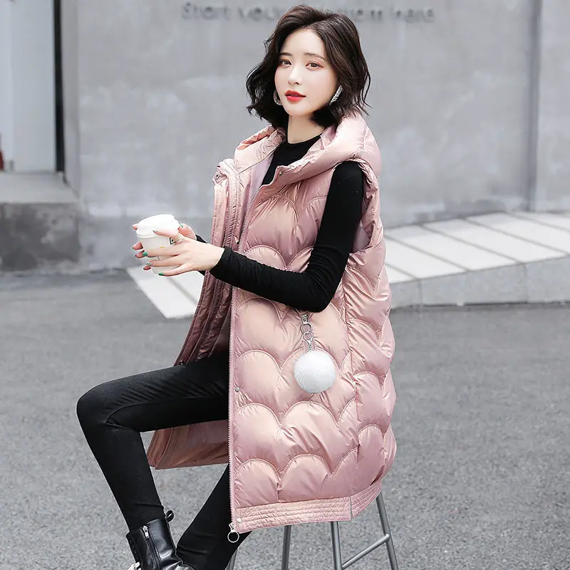 

Jackets Women's Plus Size Long Vest Coats 2021 Winter Cotton-Padded Splicing Hooded Warm Sleeveless Jacket Waistcoat Vests Woman