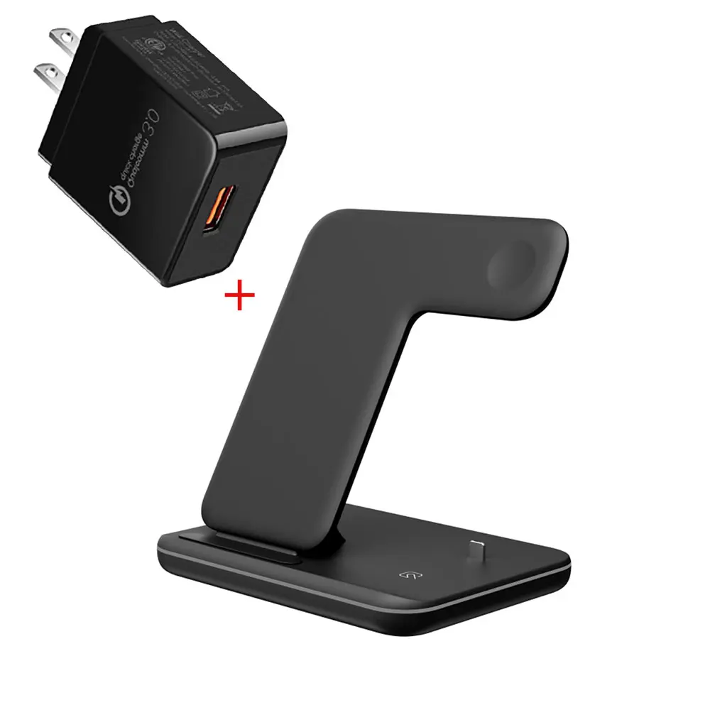 Black US Plug 15 Вт Qi Беспроводное зарядное устройство подставка Док-станция для Iphone 11 Pro Max XS MAX XR Apple Watch 4 3 2 Airpods Pro 2 Iwatch Быстрая зарядка - Тип штекера: Black US Plug
