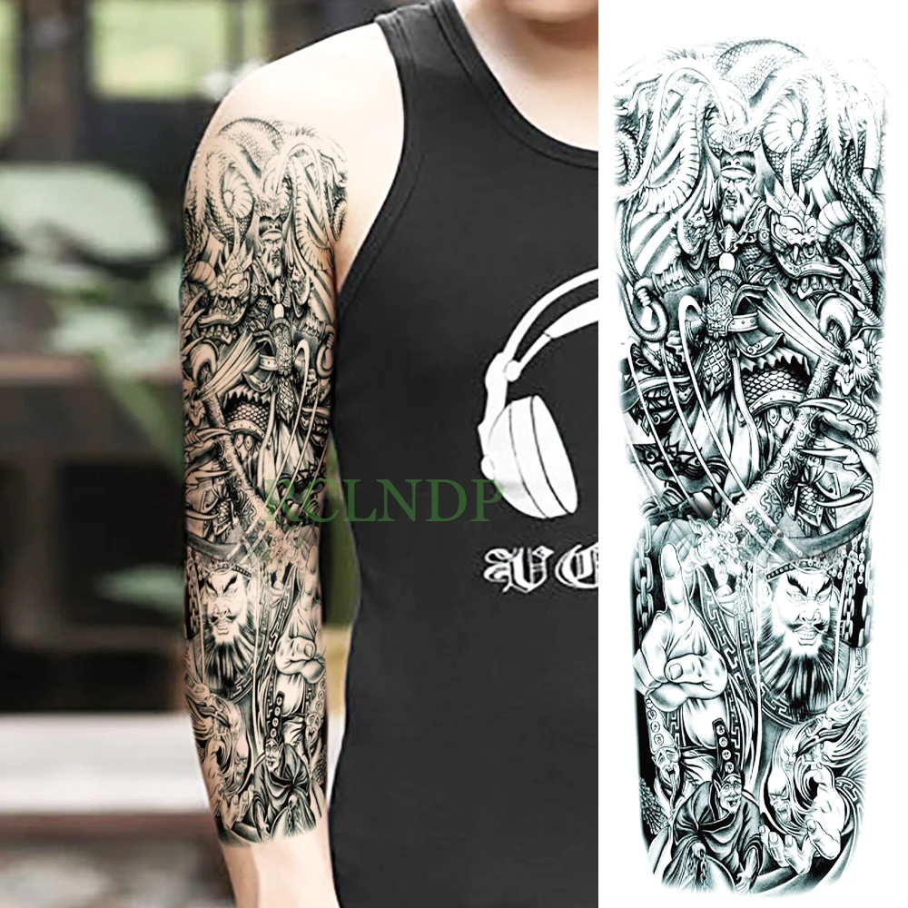 

Водостойкая временная татуировка-наклейка Sun Wukong, несчастный призрак, полная рука, искусственная татуировка, тату боди-арт, картина для мужчин и женщин